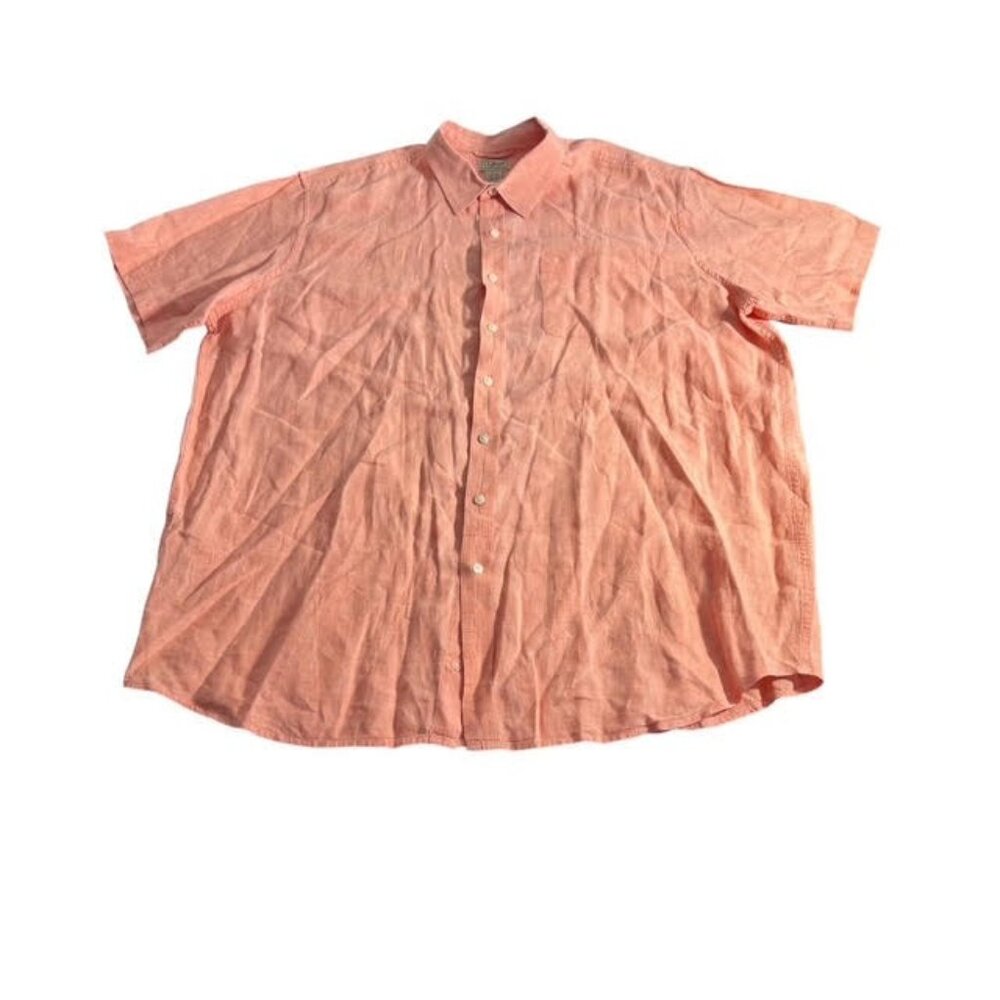 L.L BEAN 100% Linen Salmon Colored Button Up